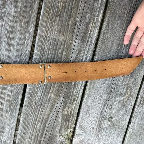 ADK Retro Vintage Black Leather Studded Belt with Antiqued Brass Hardware Edgy S - Picture 6 of 13